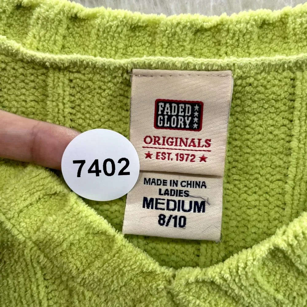 Y2K 2000s Faded Glory Green Fair Isle Icelandic Chenille Knit Sweater M Medium - Picture 7 of 7